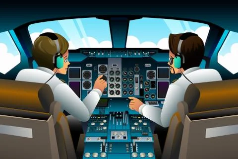 Pilots in Cockpit Stock Illustration