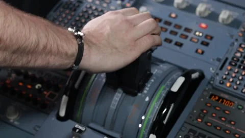 Pilot's hand, add engine power Stock Footage 224026107