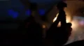 Pilot's hands holding steering wheel, aircraft landing airport runway at night HD Footage