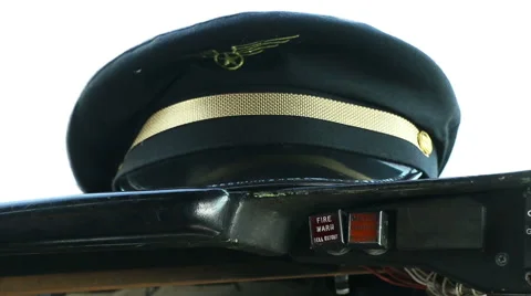 Pilots hat on planes dashboard 01 Stock Footage 42497185