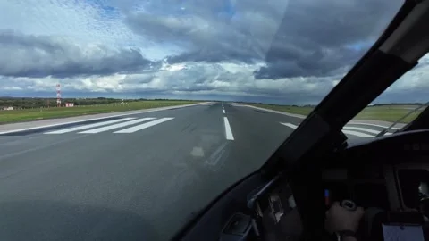 Pilot’s POV in the Initial Take-off Run from a Short Runway in a Flat Landscape Video stock 325481828