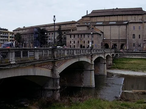 Pilotta Complex with a view of the Ponte Verdi Stock Footage 125561671