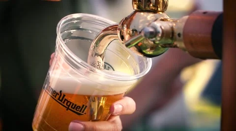 Pilsner Urquell Draft Beer - Slow Motion Stock Footage 66829604