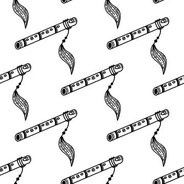 Pimak flute seamless vector pattern. Hand drawn wooden musical instrument Stock Illustration