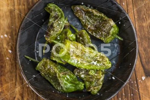Pimientos de Padron close-up shot, selective focus Stock Photos