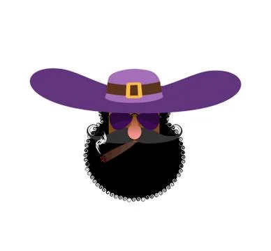Pimp head isolated. Eccentric man with beard and wearing hat. Trendy Africa.. Stock Illustration