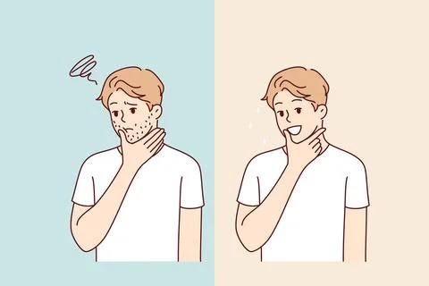 Pimples and spots on man face disappeared after using medical medicine or Stock Illustration