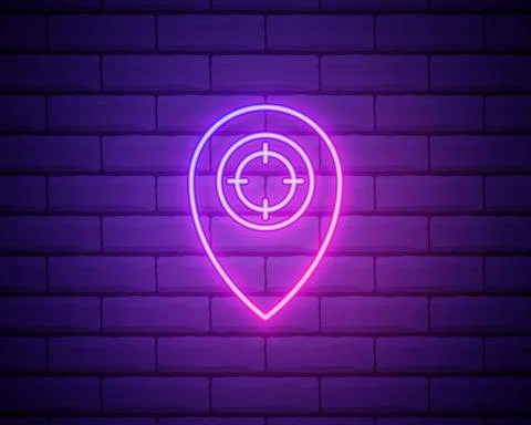 Pin and focus icon. Aim neon style icon. Simple thin line, outline vector of  Stock Illustration