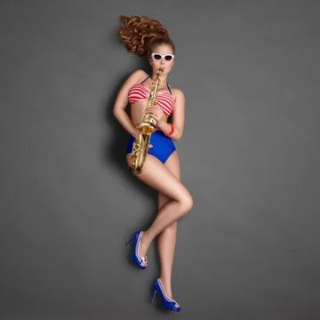 Pin-up and jazz. Stock Photos