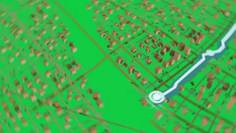 Pin appearing, 3D map zooming, route highlighting, marking destination, Stock Footage 339197834