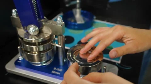 Pin Badge Button Maker Machine Video stock 281805846