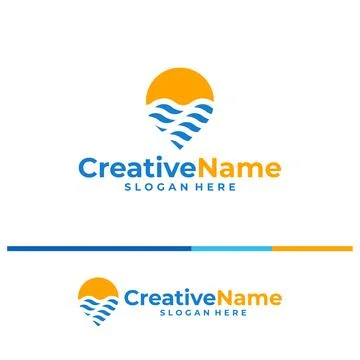 Pin beach with sun logo design vector template. Vector illustration design .. Stockillustratie