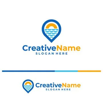 Pin beach with sun logo design vector template. Vector illustration design .. Stockillustratie
