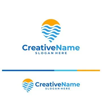 Pin beach with sun logo design vector template. Vector illustration design .. Illustration