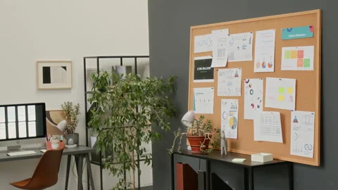 Pin Board with Workflow Graphs on Wall of UX Software Design Company Stock Footage 327903351