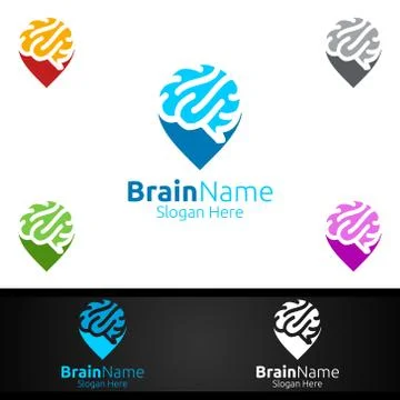 Pin Brain Technology Logo with Think Idea Concept Design イラスト素材