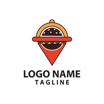 Pin burger logo design vector Illustrazione stock