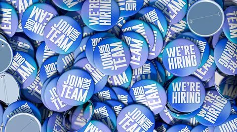 Pin button join our team. 3d illustration. Stock Illustration