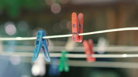 Pin. Clothespins for drying clothes. Video stock 151237091