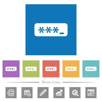 PIN code flat white icons in square backgrounds Illustrazione stock