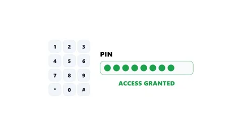 Pin code input interface with keypad and access granted message. 4K Vidéo 346738888