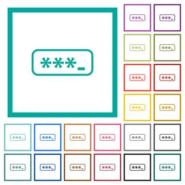 PIN code outline flat color icons with quadrant frames イラスト素材