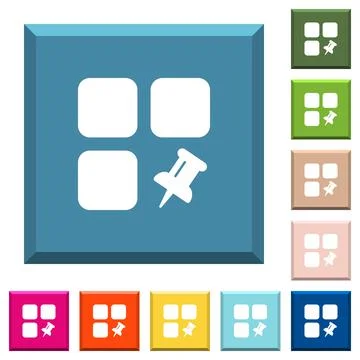 Pin component white icons on edged square buttons Stock Illustration