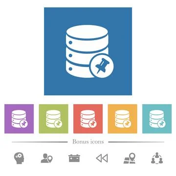 Pin database flat white icons in square backgrounds 库存插图