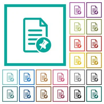 Pin document flat color icons with quadrant frames Stock Illustration