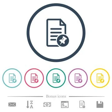 Pin document flat color icons in round outlines Stock Illustration