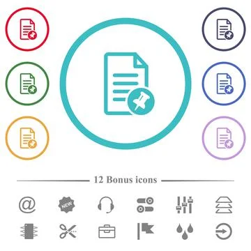 Pin document flat color icons in circle shape outlines Stock Illustration