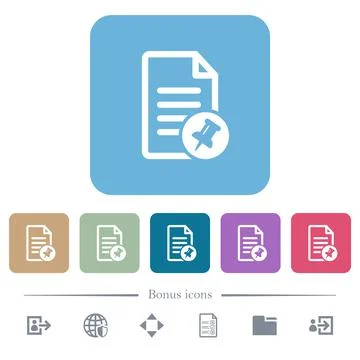 Pin document flat icons on color rounded square backgrounds Stock Illustration