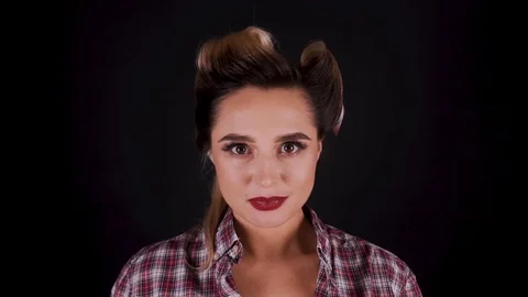 Pin-Up Girl Posing in Studio Stock Footage 124378117