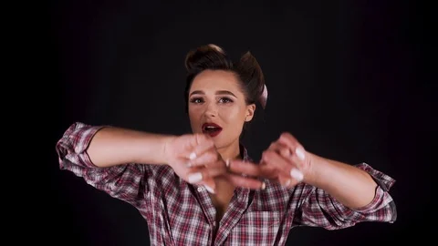 Pin-Up Girl Posing in Studio Stock Footage 124378170