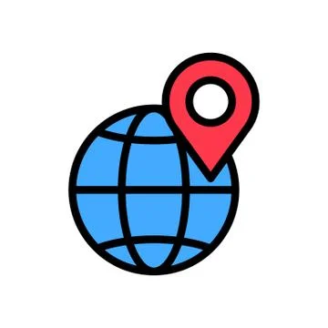 Pin on globe flat icon Stock Illustration
