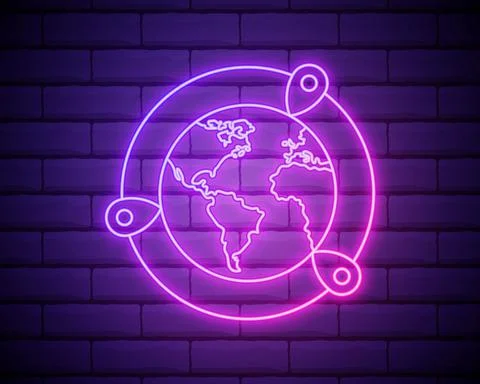 Pin on the globe icon. Elements of Navigation in neon style icons. Simple ico Stock Illustration
