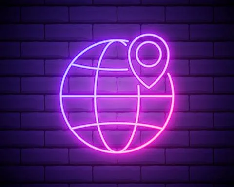 Pin on the globe neon icon. Elements of Navigation set. Simple icon for websi Stockillustratie