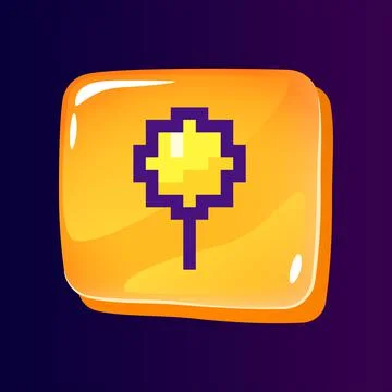 Pin glossy ui button with pixelated color icon Stock Illustration