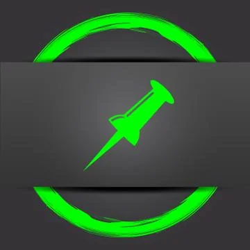 Pin icon. Internet button with green on grey background.. Stock Illustration