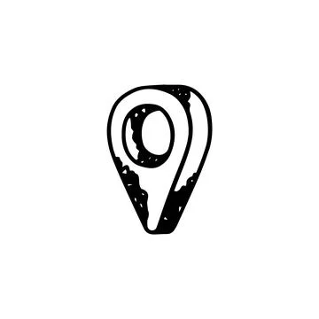 Pin icon vector, sketch style drawing. Drop on map hand drawn doodle, Empty or Illustrazione stock