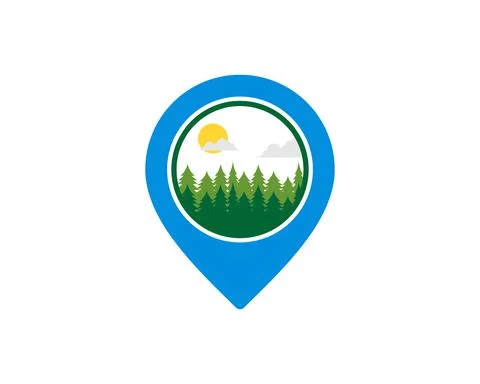 Pin location with green pine forest inside Stock Illustration
