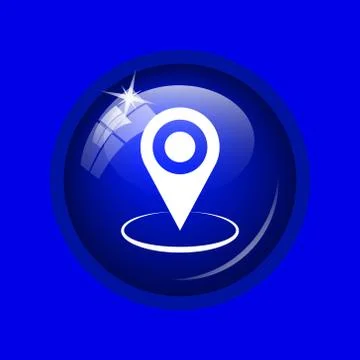 Pin location icon. Internet button on blue background. . Stock Illustration