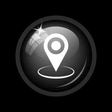 Pin location icon. Internet button on black background. . Stock Illustration