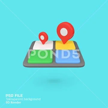 Pin location icon on map isolated 3d render icon illustration PSD Template