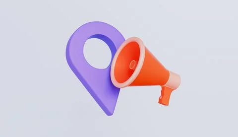 Pin location megaphone speaker 3d illustration isolated on pastel background Stock Illustration