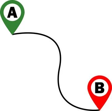Pin Location Point, two Point Location, GPS navigation between point, Route.. Illustrazione stock