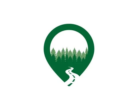 Pin location with road to pine forest Stock Illustration