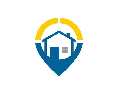 Pin location with simple house inside Stock Illustration