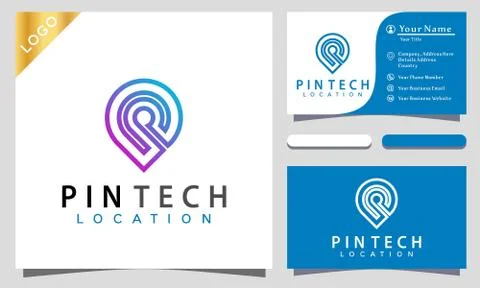 Pin Location Techno Logo Design Vector Illustration Template. modern logo des Stock Illustration