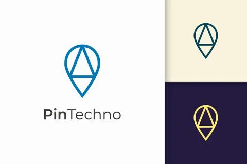 Pin logo or marker in simple line and modern shape represent map or position Stock Illustration
